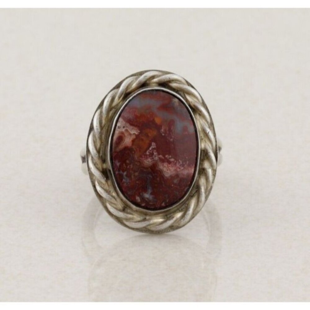 Sterling Silver Red Grey Picture Jasper Ring Size 7 Signed E